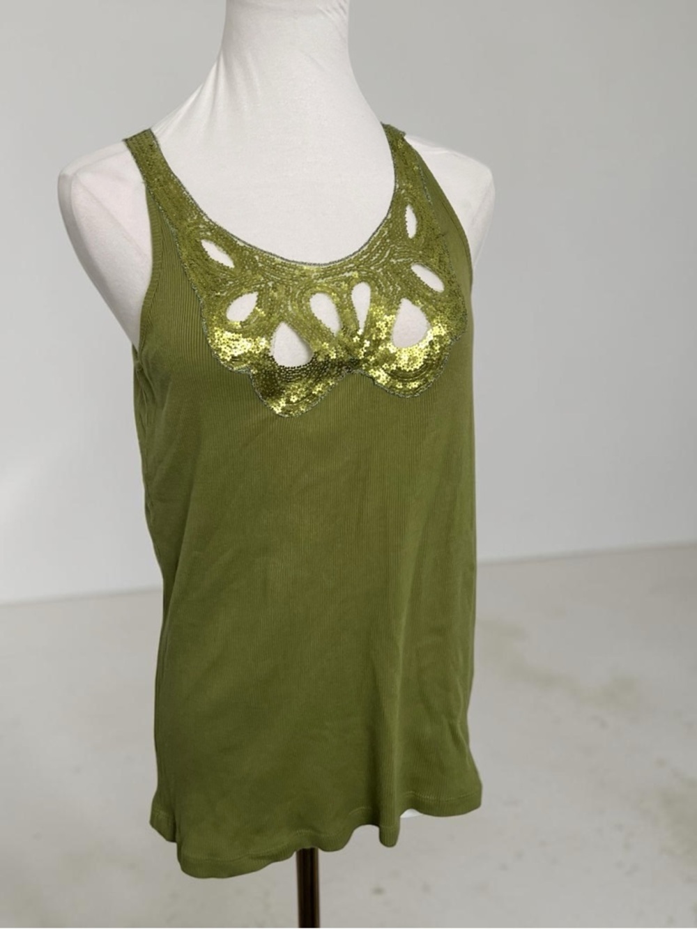 Chartreuse Sequin Cutout Tank Fairycore Y2K Boho Festival Top M